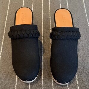 J. Crew Black Braided Suede Mule Clogs with wooden heels Size 7 excellent shape